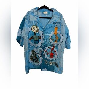 Vintage 2005 Robots Movie Button Up Shirt – Blue Allover Print – Kids Size 6